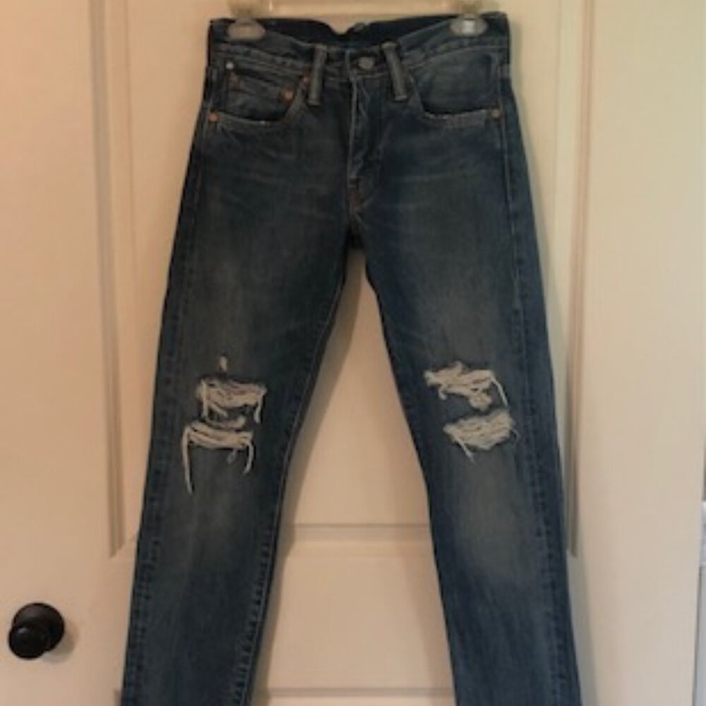 Levi's 511 Women Straight Leg Blue Wash Jeans Distressed, 28" Waist 30" Length